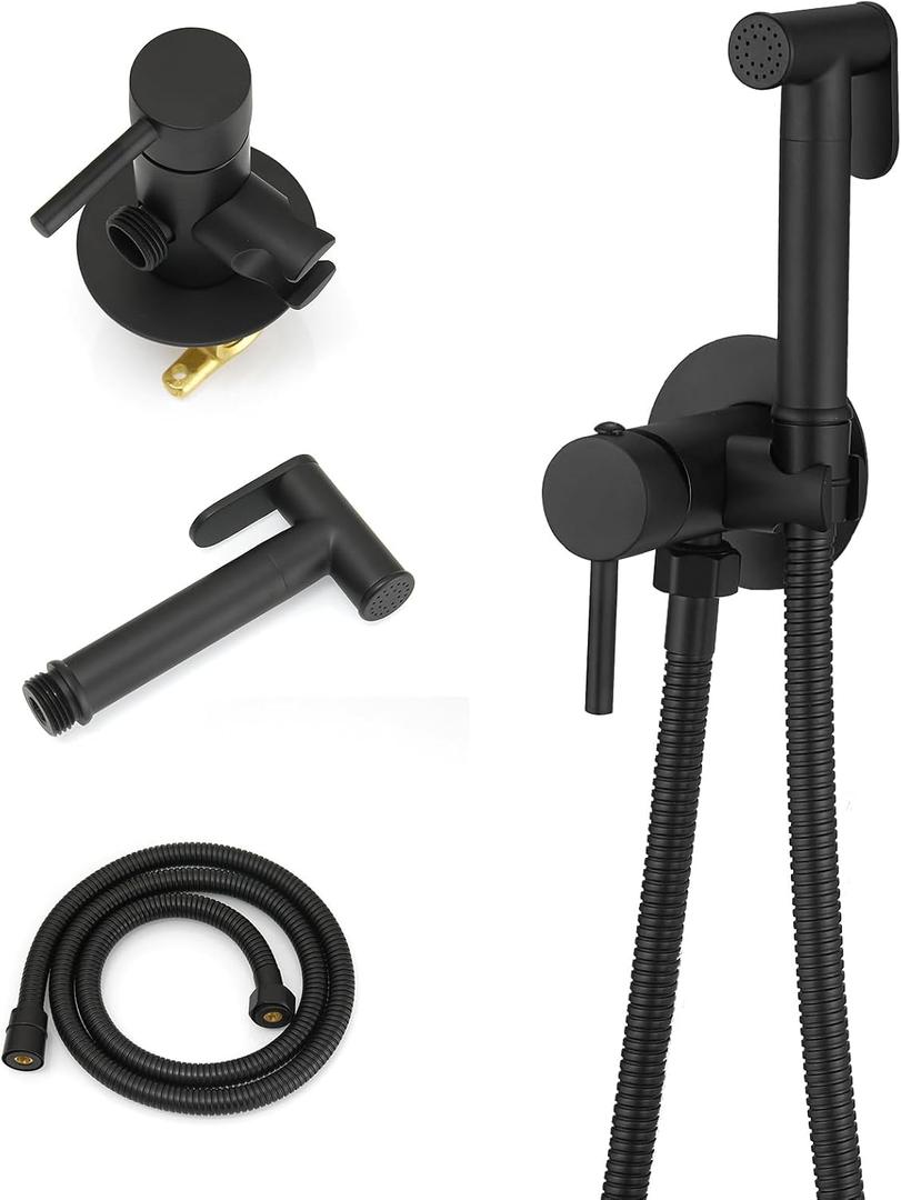 BWE Handheld Bidet Sprayer for Toilet With Adjustable Water Pressure Hot and Cold Spray Set Wall Mount Cleaning Faucet Jet for Feminine Wash, Matte Black