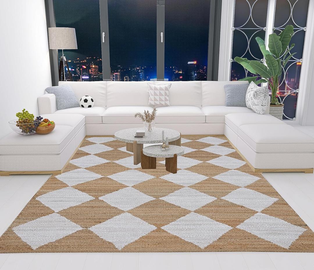 Antep Rugs Natural 5x7 Indoor Hand Woven Fiber Jute Diamond Area Rug (Natural-Off White, 5' x 7'6") (5' x 7'6" (Rectangular))