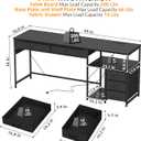 YOSHOOT 60" Computer Desk with 5 Fabric Drawers - Gaming Desk with Storage and Power Outlets, Home Office Desk for Adults and Teenagers Working Writing Study, Black, 18.9"D x 59.06"W x 30.71"H