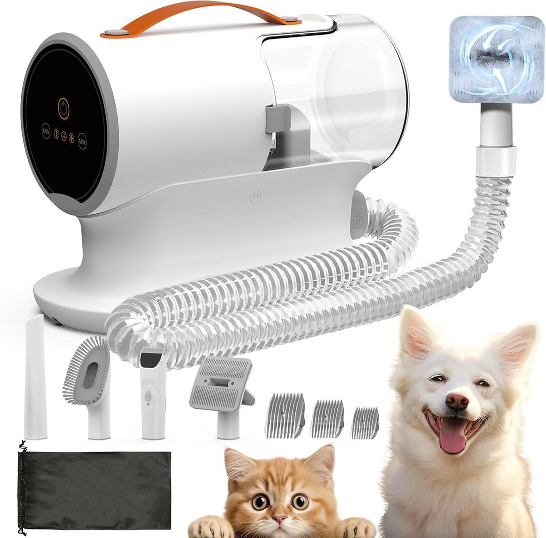 Dog Grooming Vacuum Kit with Pet Clippers, 12000Pa Dogs Vacuum for Shedding Grooming, 5 Grooming Tools Home Cleaning in 1, 2L Dust Cup Low Noise Pet Grooming Vacuum for Dogs, PG100