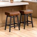 Counter Height Bar Stools Set of 2, 24 Inch Backless BarStools for Kitchen Island Leather Saddle Bar Chairs Kitchen Stools with 4" Thick Seats & Heavy Duty Metal Base, Brown