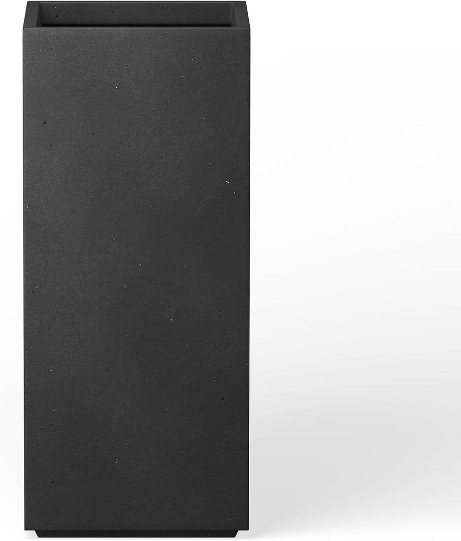 Kante 27.6" H Tall Rectangular Concrete Planter, Modern Square Diameter Plant Pot with Drainage Hole and Rubber Plug for Indoor Outdoor Home Patio Garden, Black