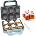 SugarWhisk 6-Count Cupcake Maker Machine, Bakes 6 X 2.5 Inch Cupcakes, Muffins, Pizza Cups, Cinnamon Buns, Cool-touch Handle, Non-stick Coating, Recipe Included, Aqua