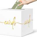 White Card Box with Gold Foil Design, Paperboard 8.7" Card Box for Birthday Wedding Party Graduation Retirement Anniversary Valentine's Day & Baby Showers, Raffle or Money Box
