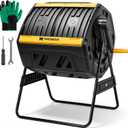 Maygrove Outdoor Compost Bin 53 Gallon, Dual Chamber Large Compost Tumbler for Garden Backyard, with 360 Rotating, Sliding Doors & Solid Steel Frame