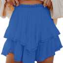 Flowy Shorts for Women Casual Boho Ruffle Tiered Skorts High Waist Mini Skirts Golf Tennis Crochet Shorts (XX-Large, Royal Blue)