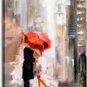 RUISHI Canvas Wall Art Modern New York Cityscape Large Romantic Painting Decor Lovers Under Red Umbrella Street Scenery Pictures for Living Room Bedroom Home Office Decoration 36L x 24W