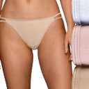 Vanity Fair Women's Illumination String Bikini Panties, Silky Stretch & Satin Trim (Beige), S