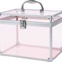 Crown Box, Clear Cosmetic Case, Acrylic Artists Display Case, Toiletry Train Case with Latches & Handle Large Capacity Acrylic Travel Makeup Tools Box for Vanity Dresser Bathroom Counter (Silver-Pink)