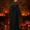 Black Hooded Cloak for Adult - Unisex Halloween Costume Vampire Witch Cape Wizard Robe Gothic Cosplay Cloak with Hood (XXL)