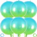 Metallic Gradient Blue Balloons, 22 Inch Large Sphere Round Balloons, 6 Pcs Foil Mylar Gradient Blue and Green Birthday Balloons for Graduation Bridal Shower Bachelorette Party Decoration