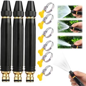High Pressure Water Gun,Heavy Duty Power Washer Nozzle,Adjustable Spray Pattern Booster Nozzle for Garden Hose High Pressure Hose Nozzle for Car Washing,Patio Cleaning,Watering Sprayer(3Pcs+6 Clamp)