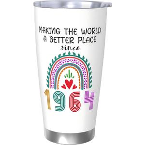 ancpeany 61st Birthday Gifts for Women, 1964 61st Birthday Decorations for Mens, Mom, Dad, Wife, Husband, 61 Year Old Birthday Party Favors Gift Ideas, 20 oz Stainless Steel Vacuum Insulated Tumbler (60th)