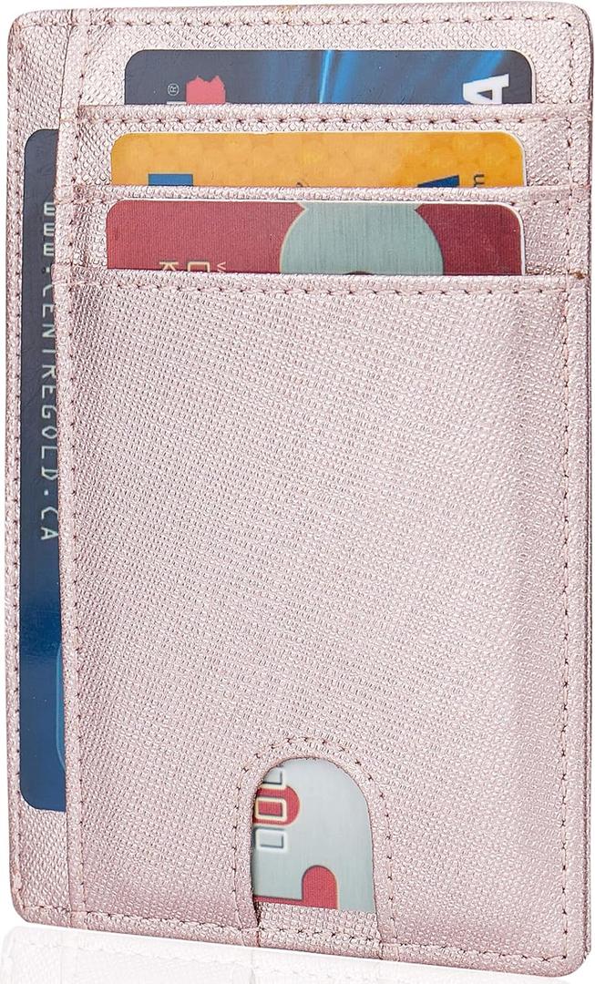 LinsCraft Slim Minimalist Wallet, Small Leather Front Pocket Wallets, RFID Blocking, Credit Card Holder for Men Women (Pink)