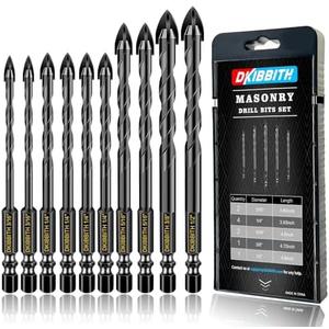 Masonry Concrete Drill Bit Set for Tile, Brick, Glass, Plastic and Wood, Tungsten Carbide Tip Work with Ceramic Tile, Wall Mirror, Paver on Concrete or Brick Wall, 10 Pcs