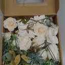 YYHUAWU Artificial Flowers Combo Box Set Gradient Color Flower Leaf with Stems for DIY Wedding Bouquets Centerpieces Baby Shower Party Home Decorations Ivory