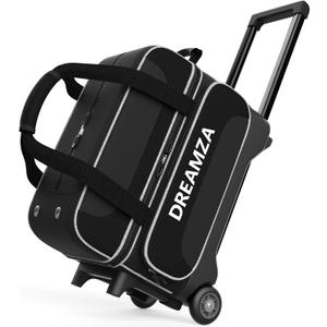 2 Ball Bowling Bag with Wheels, Double Bowling Ball Bag 2 Ball Roller w/Separate Compartment for Shoes Up to US Mens Size 16, w/Retractable Handle Extends to 40" & Accessories Pocket, 15940 inches