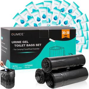 60 Portable Toilet Bags with Poo Gel Set, 8 Gallon Camping Toilet Bags with Absorbent Toilet Gel, Toilet Waste Bags, Leak-Proof Trash Bags for Camping Toilet, Traveling (Black-30Bags+30Urine Gel)