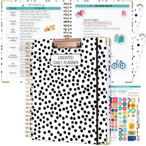 Ospelelf Undated Spiral Planner 12 Months, Daily Weekly and Monthly Academic Planner with Clip 8.5 x 11 (black)