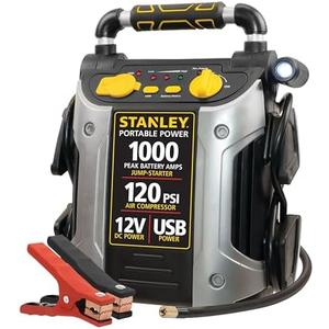 STANLEY J5C09 Portable Power Station Jump Starter 1000 Peak Amp Battery Booster, 120 PSI Air Compressor, USB Port, Battery Clamps