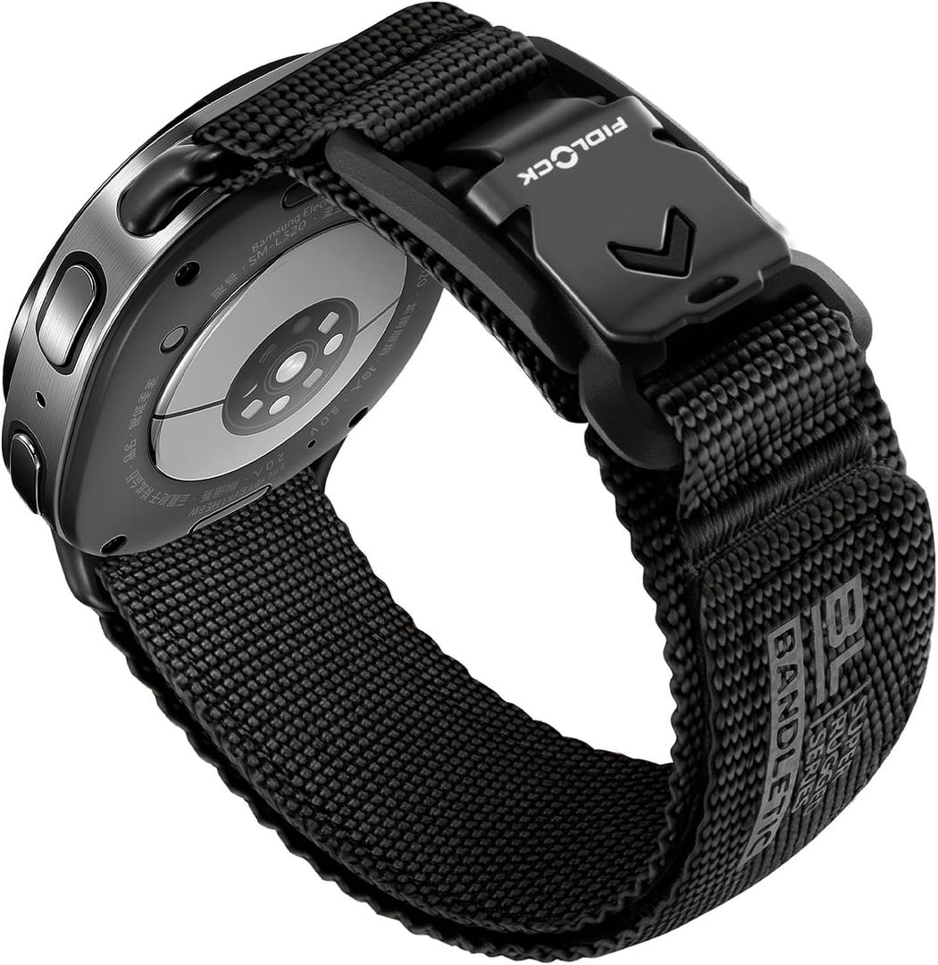 Stretchy Nylon Band Compatible with Samsung Galaxy Watch 8 Bands 40mm 44mm/ Watch 8 Classic 46mm, No Gap Wristband Sport Strap for Galaxy Watch 8 2025 Men with Magnetic Fidlock V-Buckle, Black L