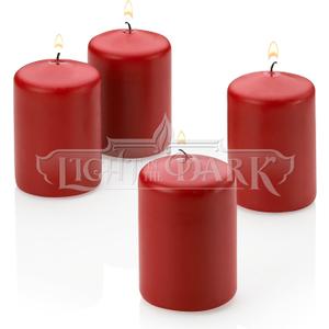 Red Pillar Candles - Set of 4 Unscented Candles - 3 inch Tall, 2 inch Thick - 18 Hour Clean Burn Time