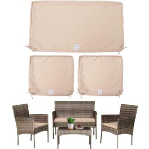 ClawsCover 3Pack Outdoor Seat Cushions Replacement Covers Fit for 4 Pieces Wicker Rattan Patio Furniture Conversation Set Chair Loveseat,36x18x2,18x18x2,Light Khaki-Small (Include Cover Only)