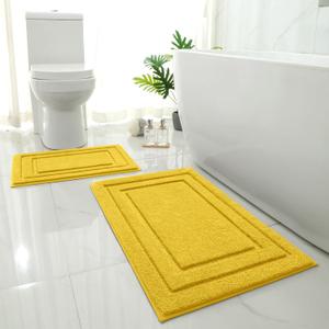 HOMEIDEAS Bathroom Rugs Sets 2 Piece, Super Soft and Absorbent Non Slip Microfiber Machine Washable Bath Mat Set (20" x 32" + 16" x 24", Yellow)