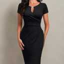 AISIZE Women's Classic Keyhole Neck Wrap Cocktail Party Sheath Dress (Black)