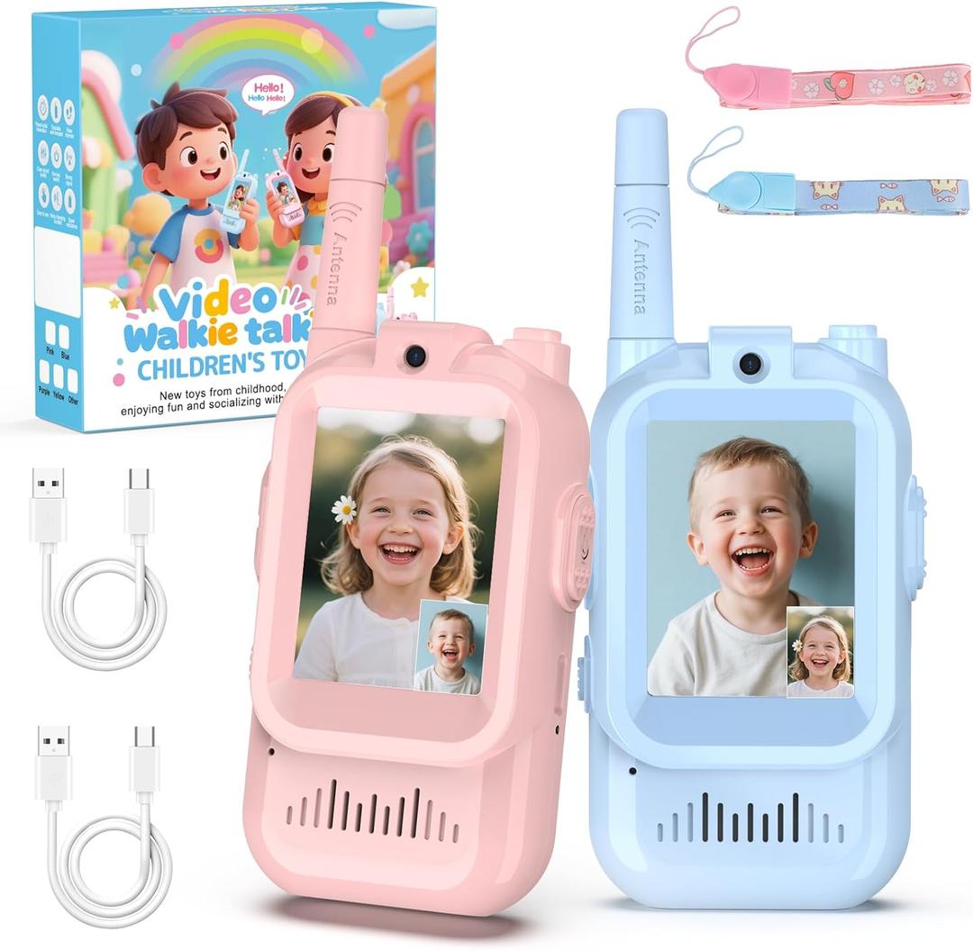 BlueFire Kids Walkie Talkies with Video Screen Display Toy Radios with Voice Effects, One-on-One Pairing, Long Range Birthday Toys Gifts for Boys & Girls Ages 312 (Pink+Blue)