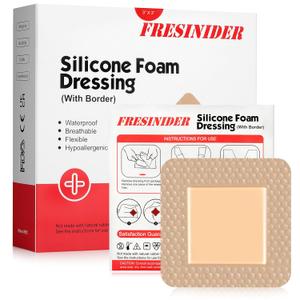 Silicone Foam Dressing with Adhesive Border  Wound Dressing Bandage  Silicone Foam Pad  Pack of 10  3 x 3 Inches Large Waterproof Bandages  Self Adhesive Wound Care and Dressings (3" x 3", 10 Pack)