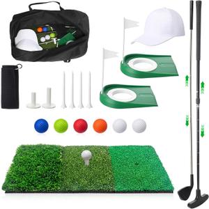 Gemscream 20 Pcs Golf Practice Set for Adults, Father's Day Dad Gifts Including 3 in 1 Hitting Mat, Golf Putting Cup with Flag, Putter Green Training Set with Ball Tee Towel Hat Bag for Indoor Outdoor