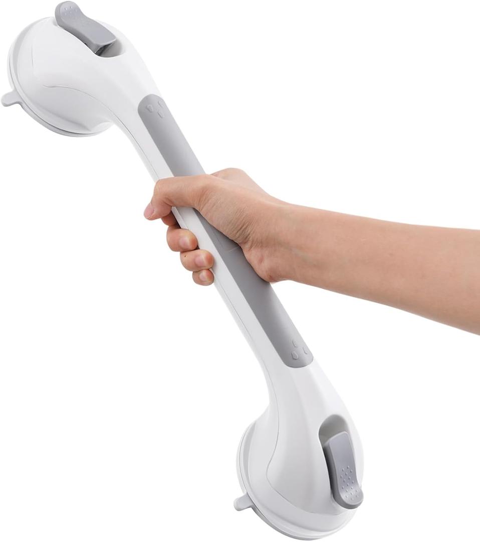 Shower Handle 1 Pack, 17 Inch Grab Bar for Bathtubs and Showers, Strong Suction Cup Safety Handrail for Seniors, Elderly, Injury Recovery, No Drilling Waterproof Bathroom Grip, Grey