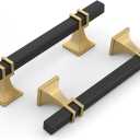 Haliwu 25 Pack 4 Inch Black and Gold Cabinet Pulls Matte Black Drawer Handles Square 2 Tone Hardware for Kitchen Cupboard