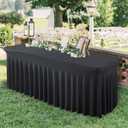 2 Pack Black Spandex Tablecloths for 4 ft Rectangle Tables, Wrinkle Free Fitted Table Covers 4 Foot StretchyTable Cloth with Skirt for Parties Weddings Birthday Banquet Baby Shower