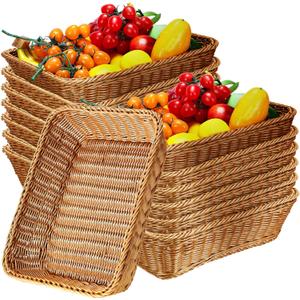 Eccliy 14 Pack Wicker Bread Baskets 15.8 Inch Woven Serving Basket for Gifts, Poly Wicker Storage Rectangle Rattan Display Trays for Bread Food Vegetables Fruit Snacks Tabletop Restaurant Home