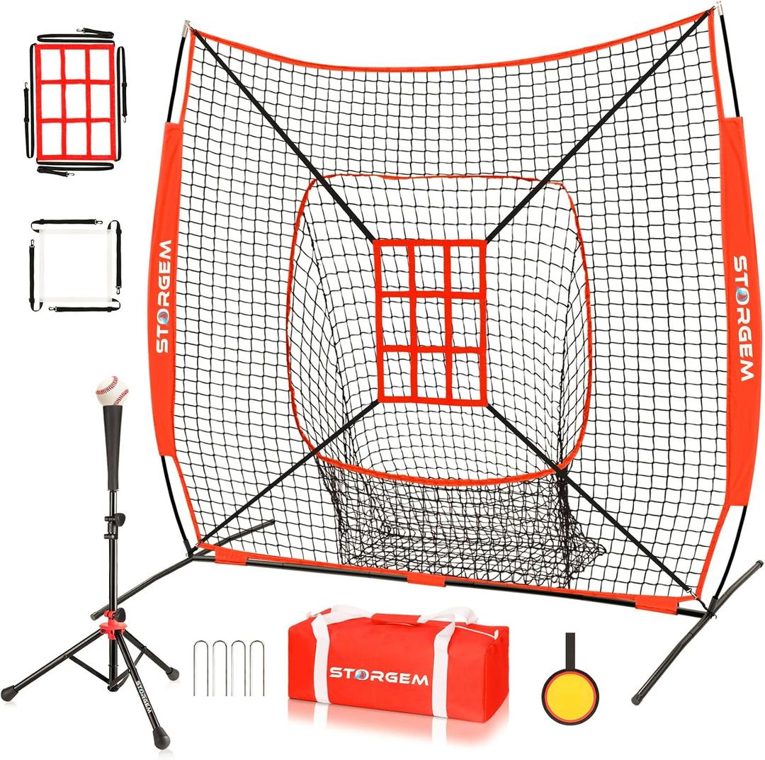 Storgem 6'X6' Baseball Softball Practice Net, Portable Baseball Net for Batting, Hitting, Pitching and Fielding, Carry Bag, Strike Zone and Batting Tee, Great for Kids Adult Youth