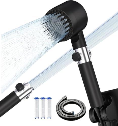 Filtered Shower Head with Handheld, High Pressure 3 Spray Mode Showerhead with 18 Stage Water Softener Filters for Hard Water - Handheld Shower Head-Remove Chlorine-BLACK