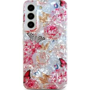Qokey for Galaxy S22 5G Case 6.1",Cute Crystal Clear Floral Shell Pattern Design for Girls Women, Soft Bumper Anti-Scratch Shockproof Cover for Galaxy S22 5G, Rose Flower Butterfly