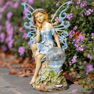 Suyorpe Garden Fairy Decor,Solar Outdoor Statues, Fairy Garden Accessories, Fairy Figurine for Outside Gifts,Resin Ornaments for Patio Yard Lawn,Size6.89 x 5.24x 12.68 inches