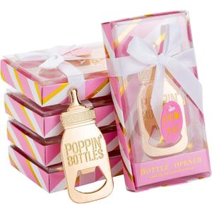 18 Pack Bottle Opener for Baby Shower Favors, Baby Shower Party Return Gifts for Guest, Poppin Bottles Openers with Exquisite Gifts Box Used for Baby Party Souvenirs (Pink-Baby Bottle)