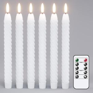 Flameless Taper Candles White Flickering with Remote Timer, Battery Operated Candlesticks 3D Wick LED Spiral Candles 6 Pack 9.8" Real Wax Wedding Home Birthday Christmas Decor