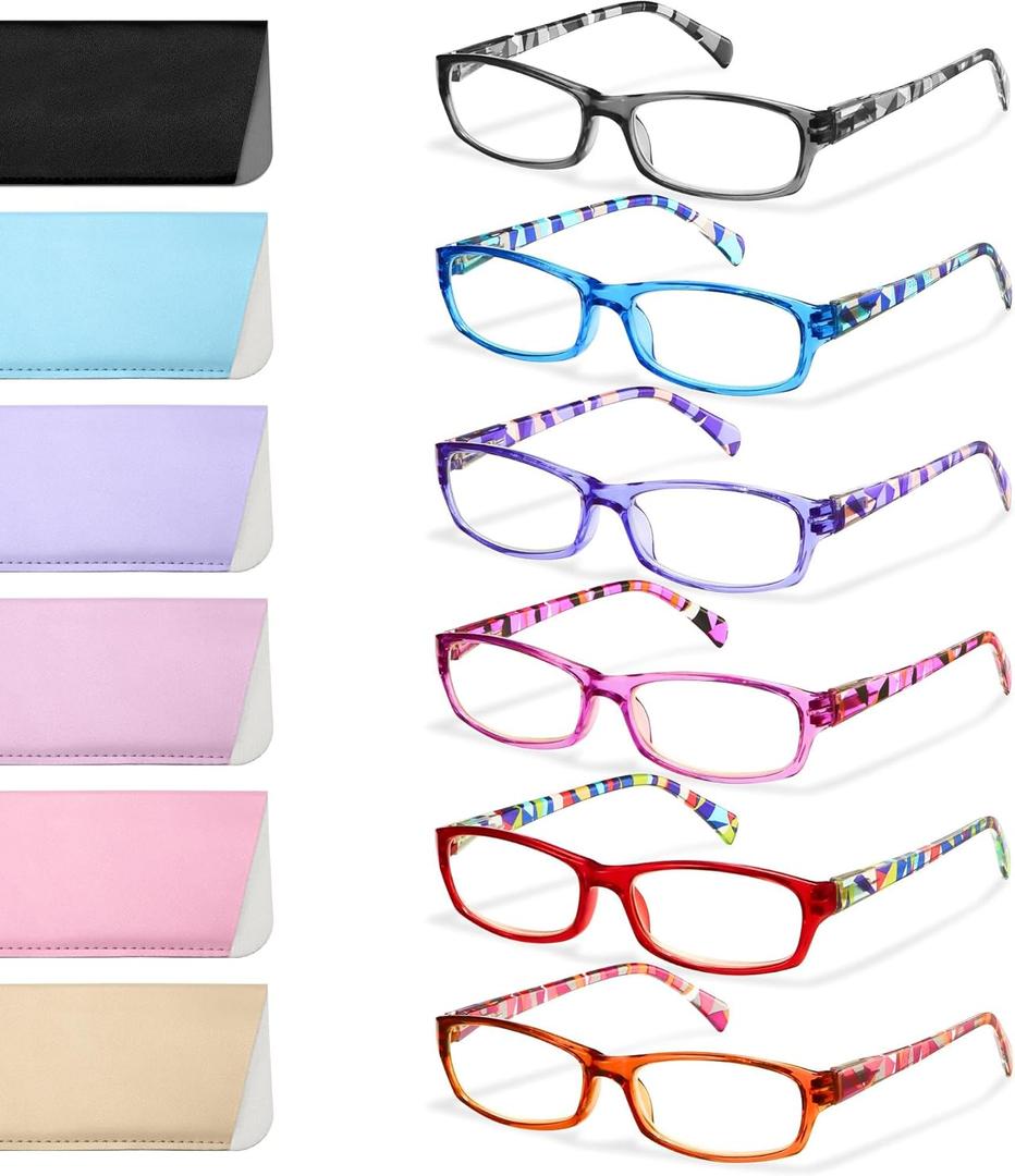 Gaoye Reading Glasses for Women, 6 pack Fashion Readers for Women Men Spring Hinge Eye Glasses, Blue Light Reading Glasses (*C1 Mix Color), +2.0