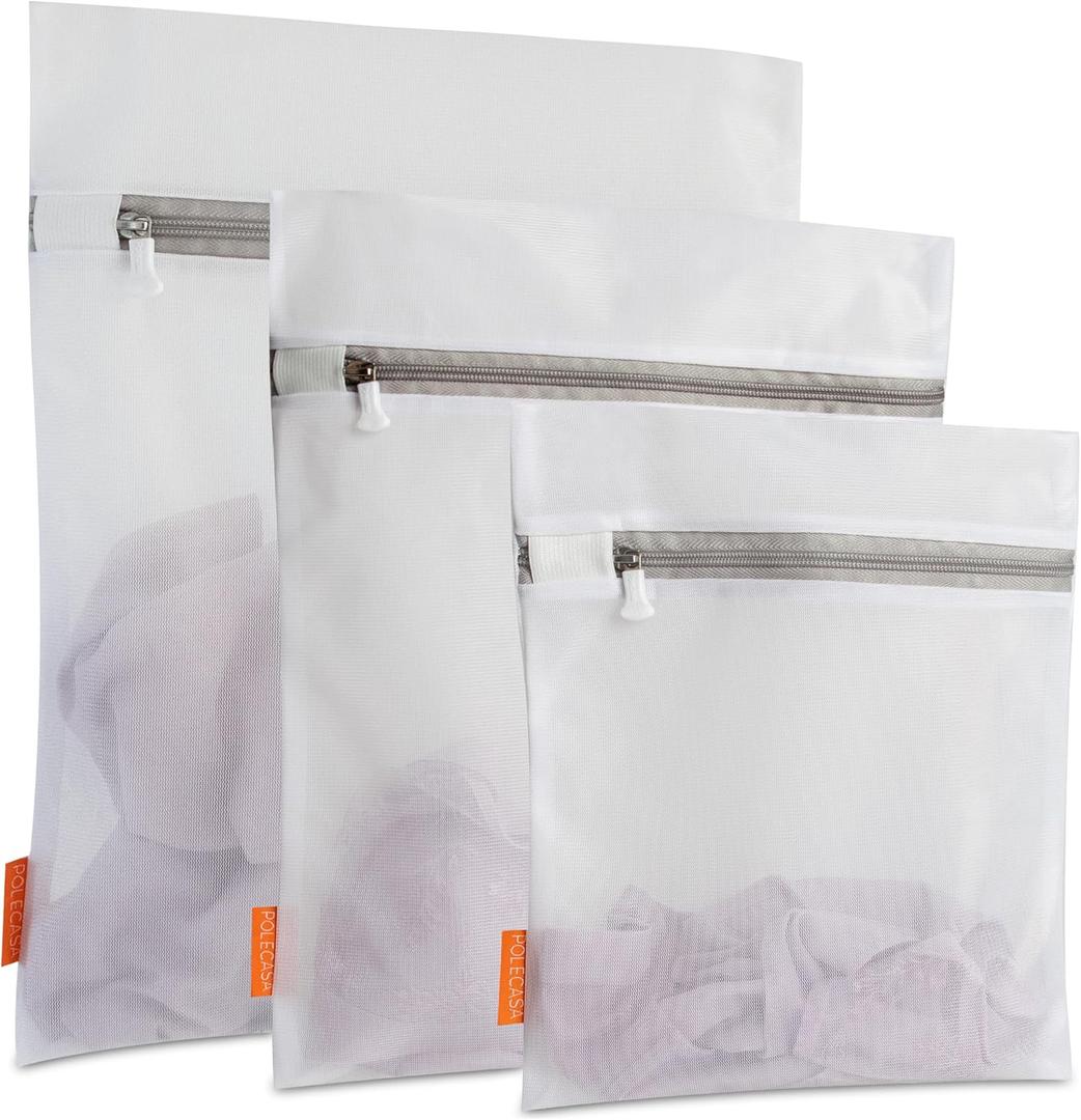 Polecasa Mesh Laundry Bags 3 Pack (Large, Medium, Small) - Durable Zipper Wash Bags for Delicates, Lingerie, Bras, Underwear, Baby Clothes - Protect Garments in Washing Machine