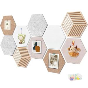 12'' Large Hexagon Cork Board Tiles – 10 Pack Adhesive Frameless Bulletin Board for Office & Home Wall Decor, Vision Board with 35 Push Pins, Decorative Pin Board for Photos & DIY