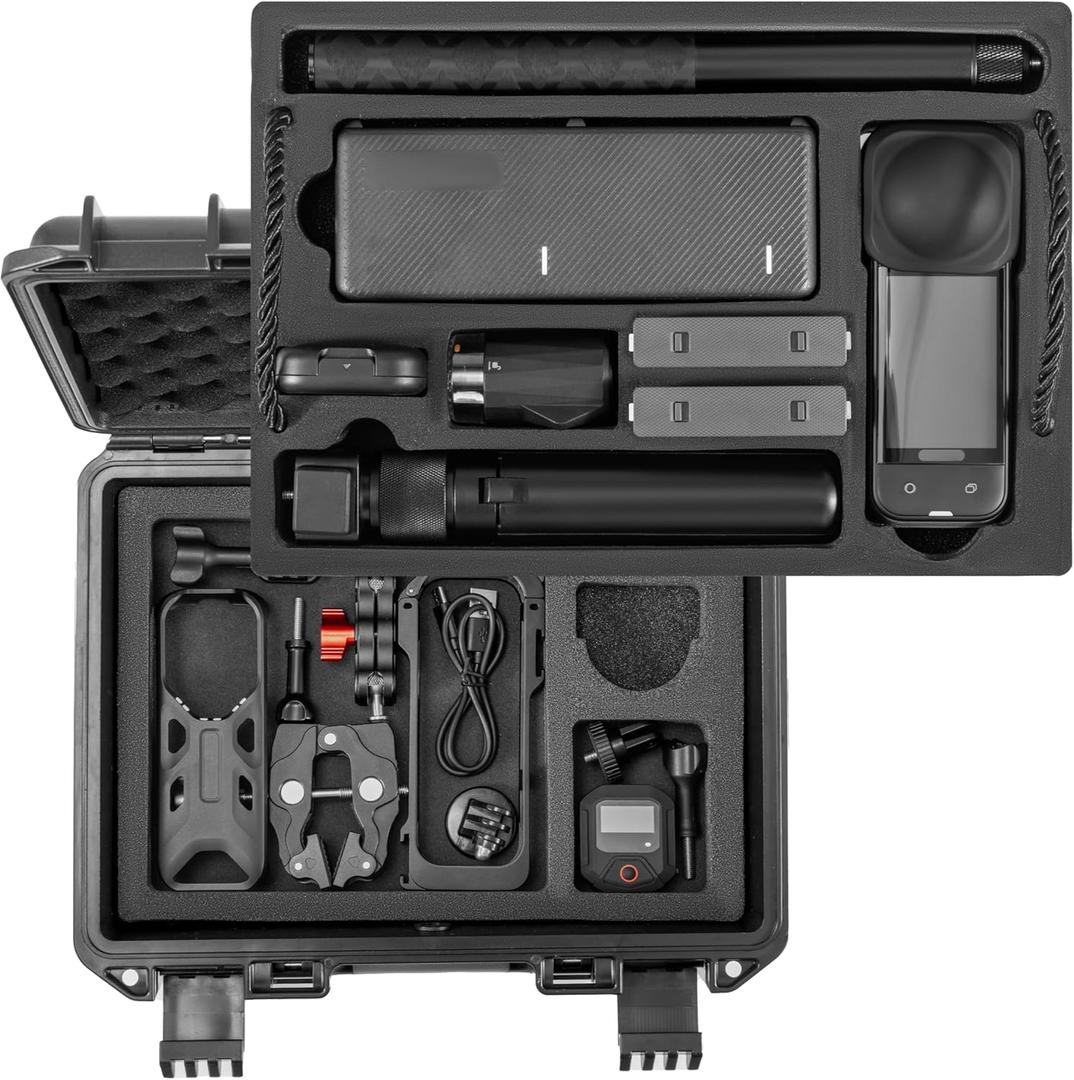 STARTRC VCR Hard Case for Insta360 X5 Bundle Double Layers Large Capacity Organizer IP67 Travel Hard Carrying Case for Insta 360 X5 114cm Invisible Selfie Stick Accessories