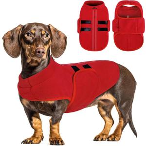 Queenmore Medium Dog Sweaters, Soft Fleece Vest Pullover Dog Jacket with Leash Hole, Warm Winter Dog Clothes Cold Weather Doggy Dachshund Sweater for Dogs Cats Boy or Girl (Red,M)