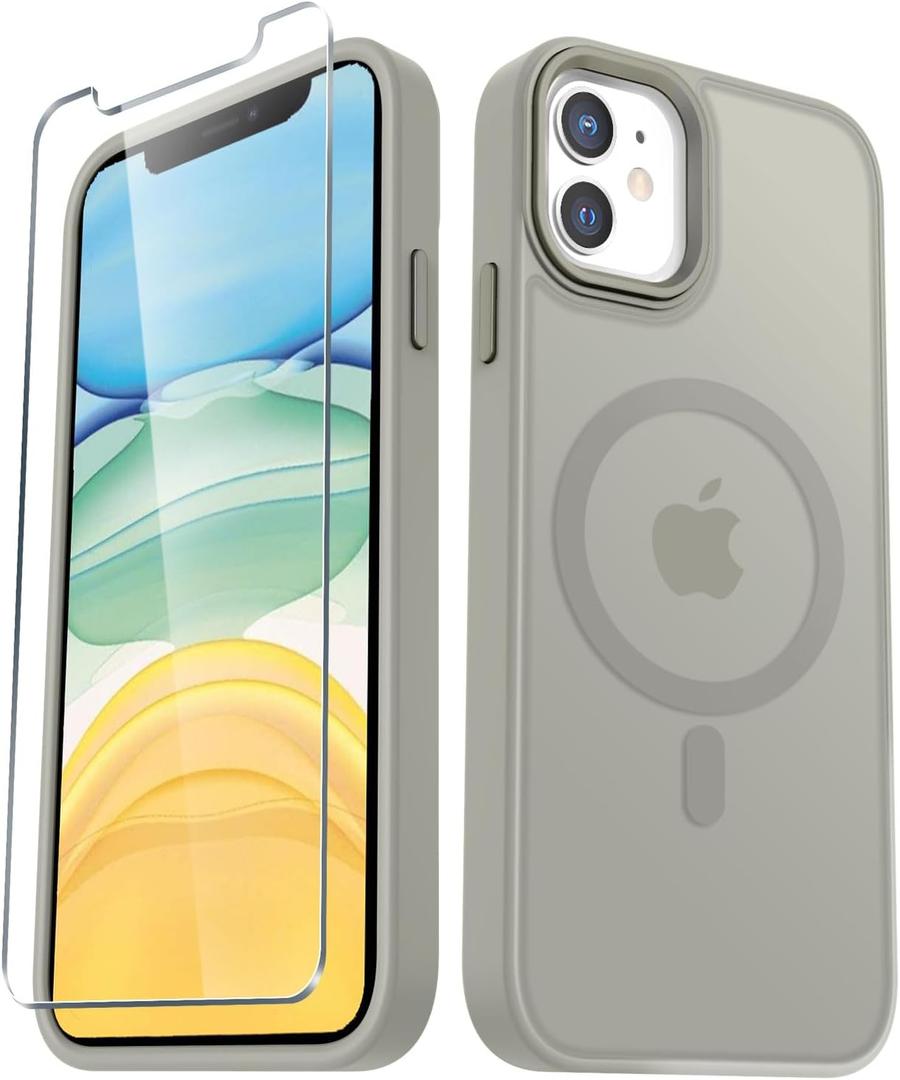 YENAPOON for iPhone 11 Case, Matte Magnetic Phone Case with 1 Screen Protector, Compatible with Magsafe, Translucent Frosted Slim Shockproof Protective Cover for iPhone 11 6.1 inch, Titanium Gray