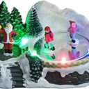 MerryPulse Christmas Village Scene Animated Skating Pond, LED Lights & 8 Classic Musical, Winter Moving Ice Skating Rink Decoration for Home Indoor Display (Santa, Multicolor)