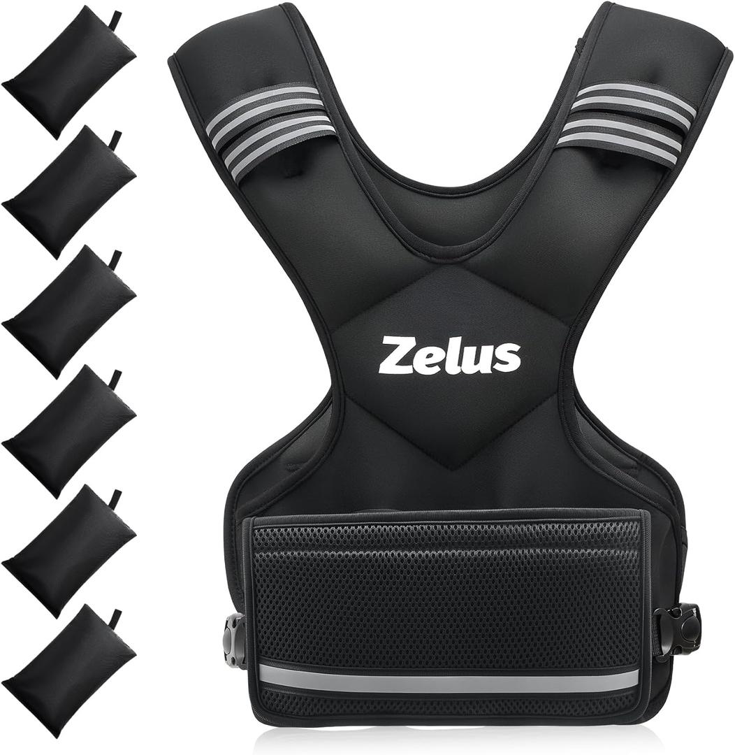 ZELUS Weighted Vest for Men and Women | 4-10lb/11-20lb/20-32lb Vest with 6 Ironsand Weights for Home Workouts | Adjustable Body Weight Vest Exercise Set for Cardio and Strength Training (Black)